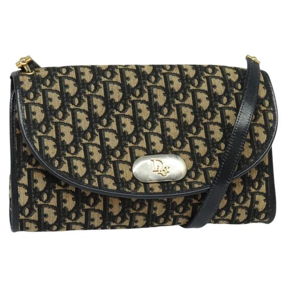 DIOR Trotter Canvas Shoulder Bag Navy Gold - Picture 1 of 12